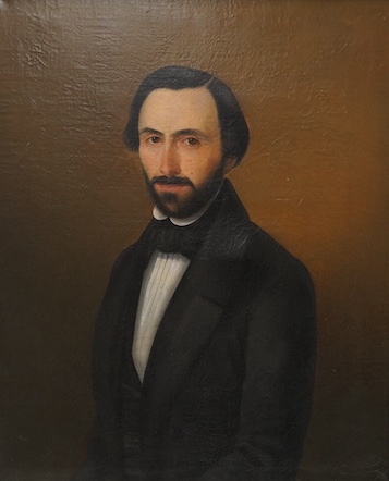 Early 19th century School, Portrait of Professeur Edouard Scipion Raoux, (1817-1894, academic professor, married Jacqueline Dorothy Noeller in 1829), label verso, oil on canvas, 54 x 44cm